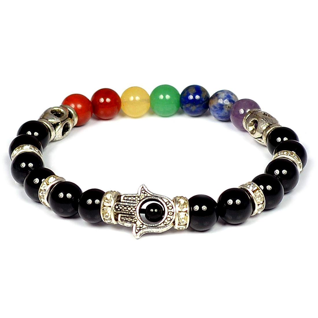 Reiki Crystal Products Black Onyx Bracelet 7 Chakra Bracelet Combination Bracelet Crystal Bracelet 8 Mm Stone Bracelet With Hamsa Charm Bracelet For Unisex Adult (Color : Multi) (B07MGCTHHS) Amazon Price History, Amazon Price Tracker