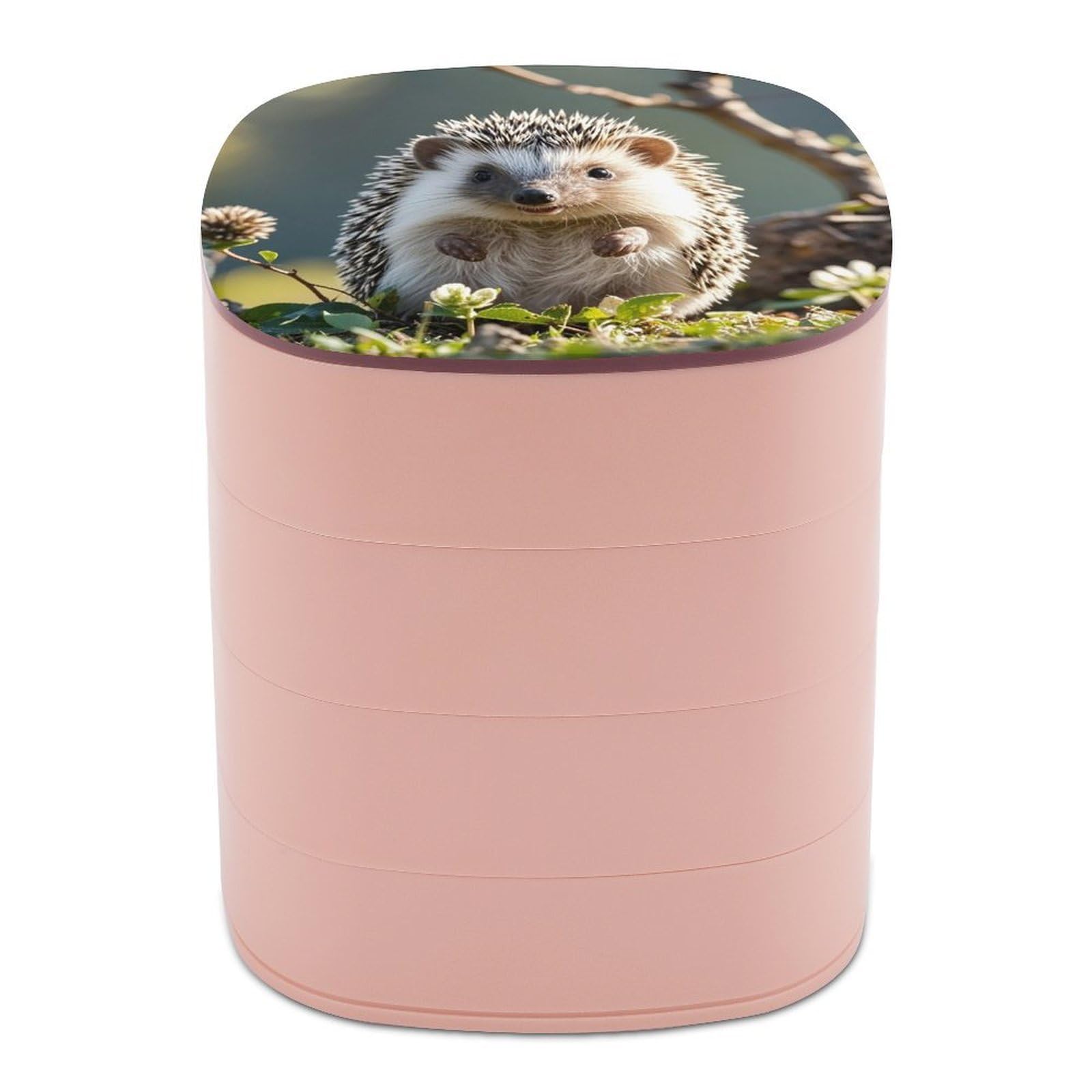 LZQPOEAS Lovely Hedgehog Jewelry Box with Mirror 4-Layer Rotating Travel Jewelry Case Small Jewelry Organizer Portable Jewelry Storage Box Rings Stud Necklaces Earring Holder for Women