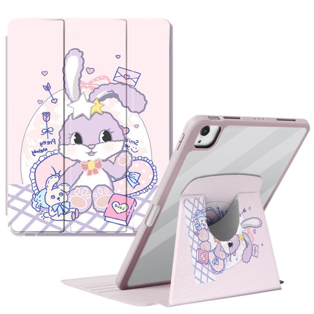 GoodernCompatible with iPad Case for iPad 10.2 9th 8th 7th Generation,360 Degree Rotating Smart Stand Cover with Pencil Holder Lightweight Slim Shell Standing Hard Back Cartoon Protective Case-A