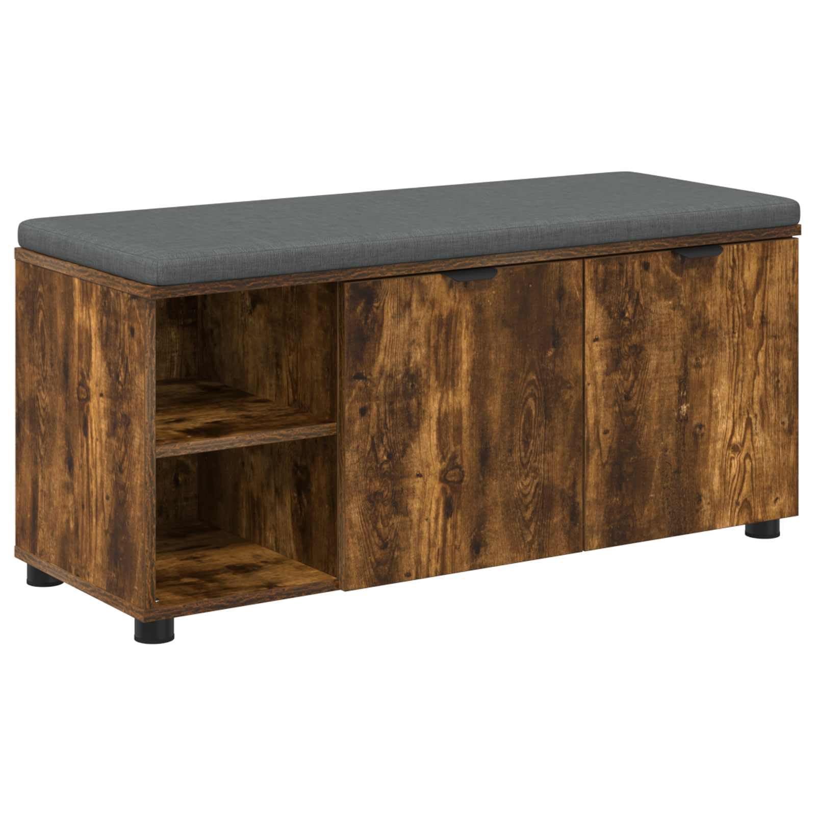 Banc de couloir chêne fumé de 100 cm avec rangement ouvert et coussin confortable pour l'entrée