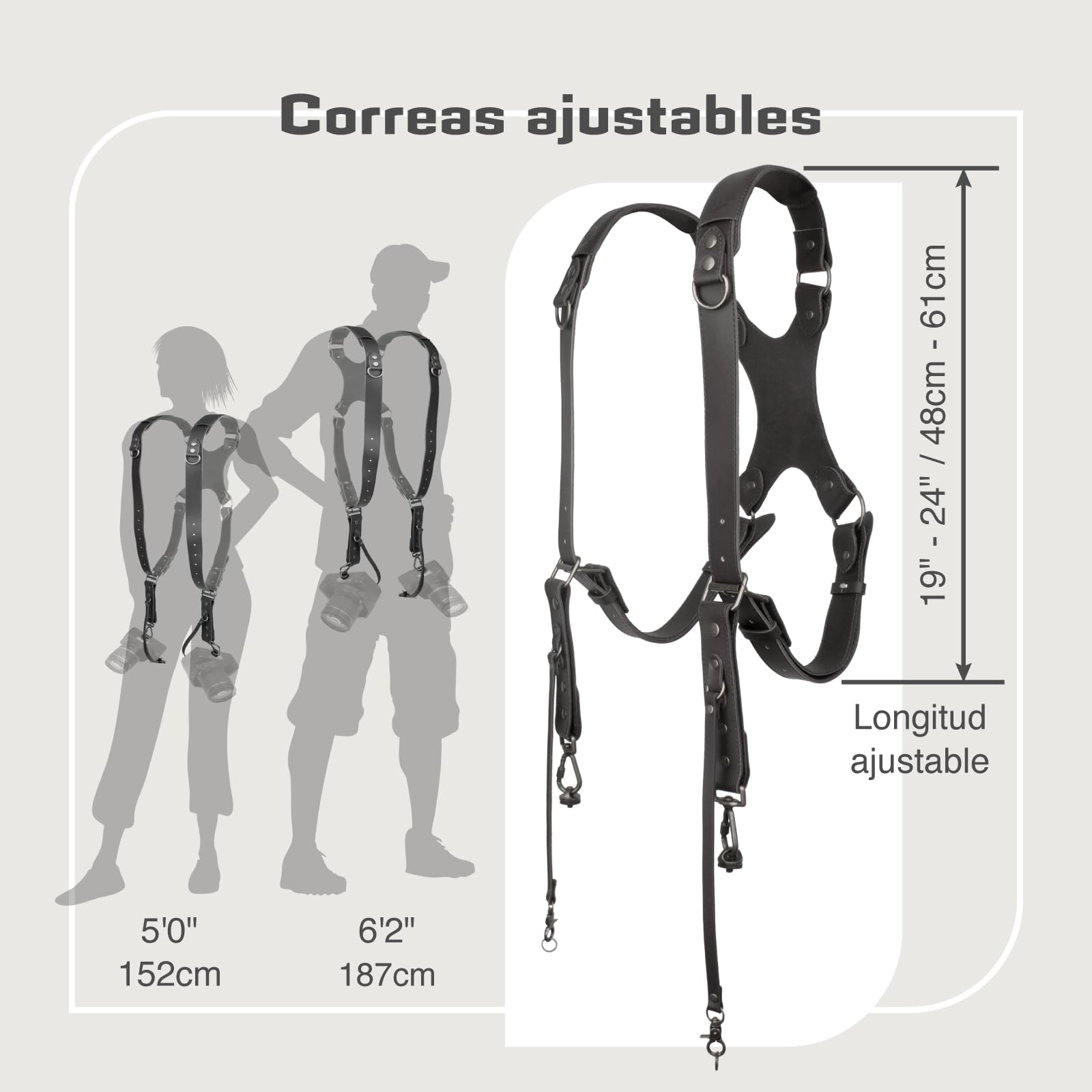 Correa Doble Para CáMara,ArnéS De Cuero Para FotóGrafos | Arnés doble de cuero de grano completo para dos cámaras, bandolera doble ajustable con patrón en X para DSLR/SLR