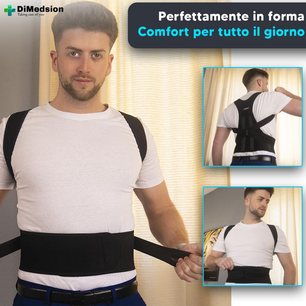 Correttore Posturale Spalle Schiena | Fascia Posturale Spalle e Schiena Traspirante, Busto Correttore Posturale con Borsa, Postura Schiena Uomo, Bustino Schiena Postura (L)