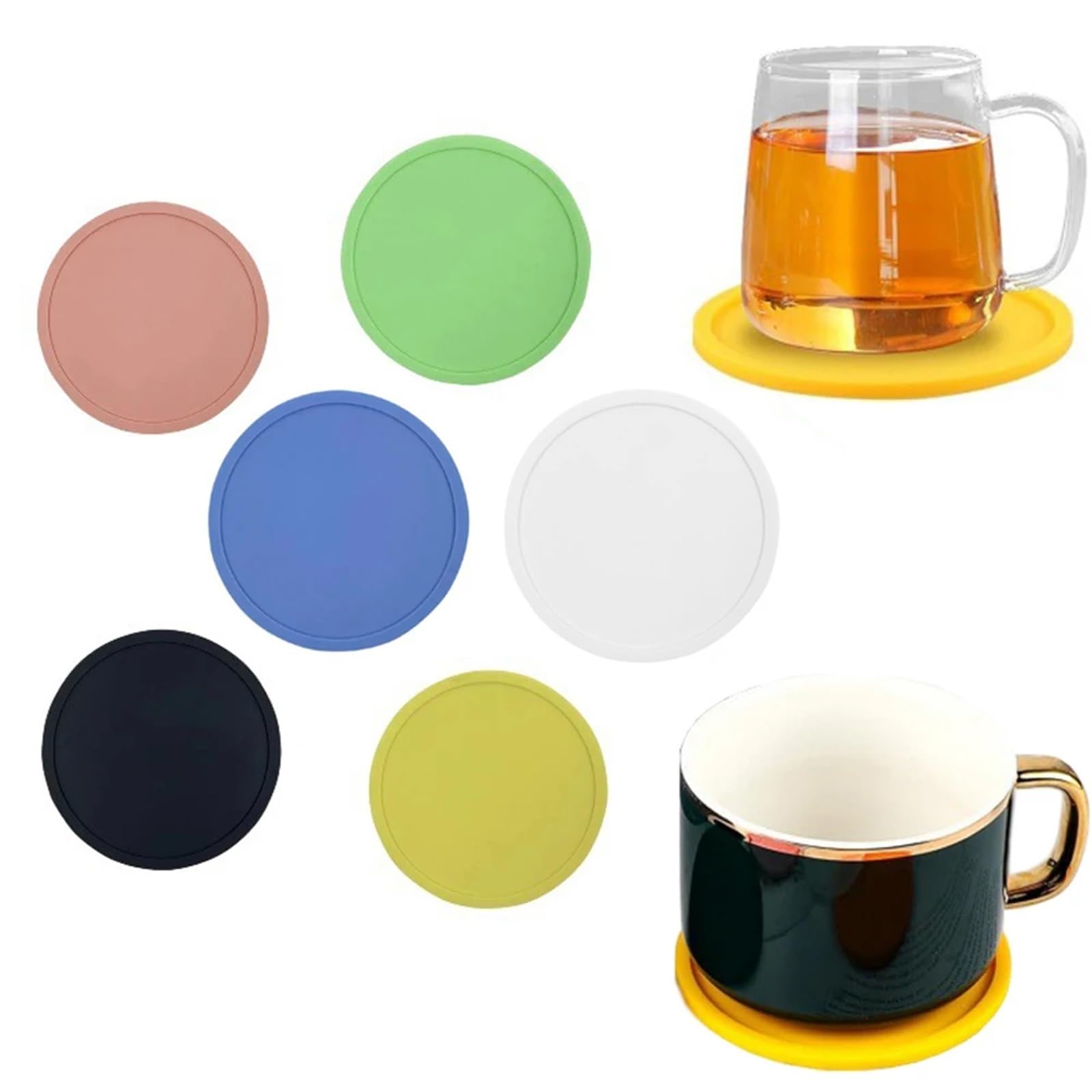 4/6/12 Piezas/Juego de Posavasos Redondos 10 cm, tapete Aislante Silicona for Tazas, Soporte for Bebidas, Decoraciones for la Mesa del hogar para Ollas y Sartenes Calientes(Green,12PCS_10CM)