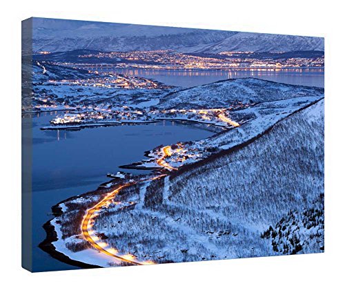 Lienzo iluminado de Tromso con relieve y marco de madera de 40.5 x 20 pulgadas