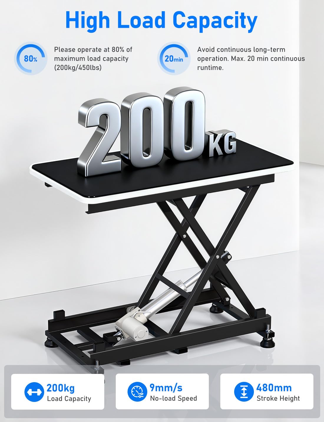 DIHOOL Elettrico Tavolo Sollevatore a Cerniera 200KG Tavolo Sollevatore Laboratorio Auto Officina Altezza Regolabile 195-680MM Alimentazione AC 100-240V e DC 24-30V