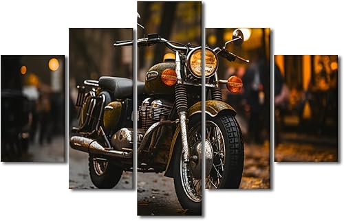 Miniatura 19 de TUMOVO Pintura retro para motocicletas, impresiones artísticas de motocicleta Cyberpunk, 5 piezas, lienzo, arte de pared, arte de pared Giclée,