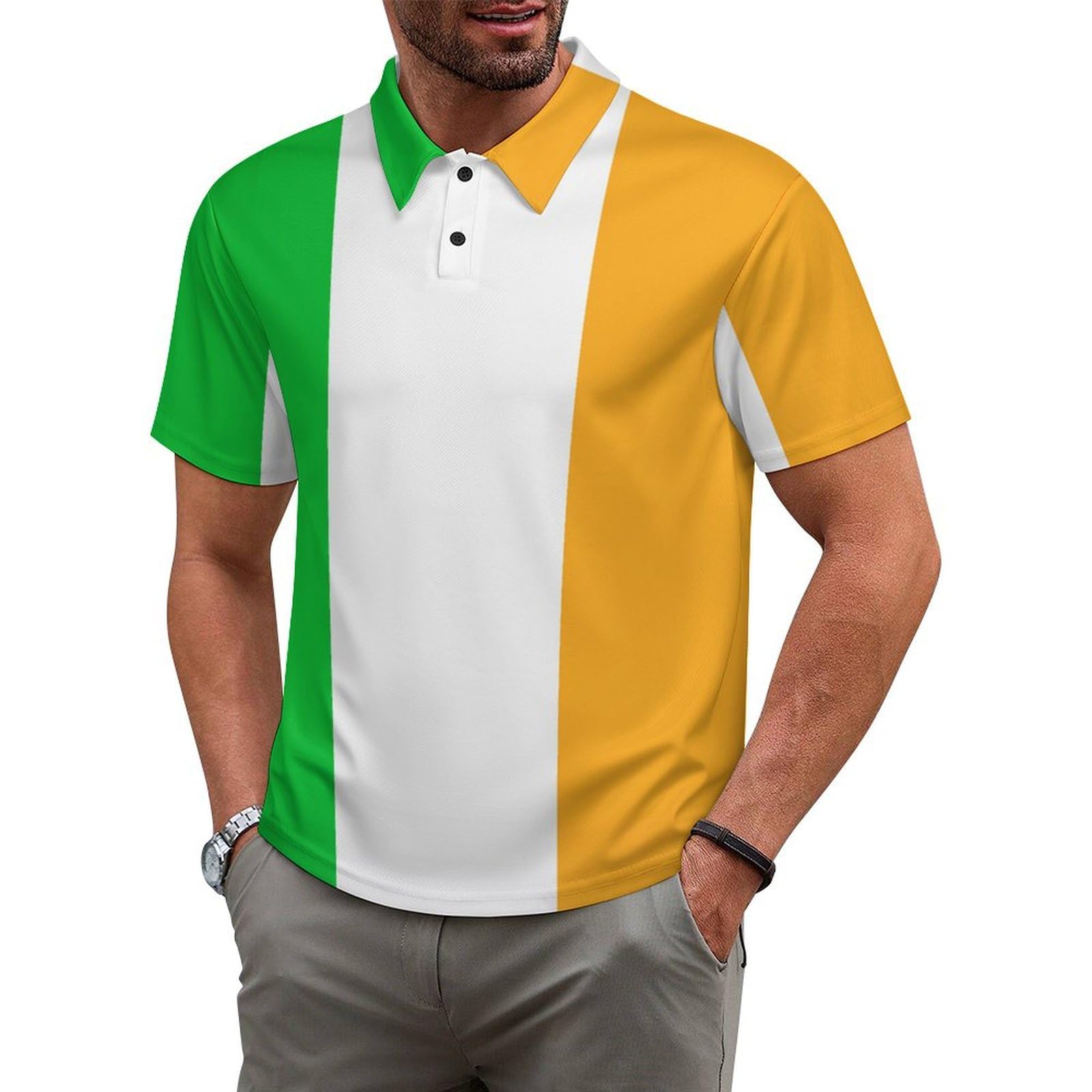Melbrakin Ireland Irish Flag Men's Short Sleeve Polo Shirt Fashion Buttoned Tracksuit for Men Sports Golf Tennis