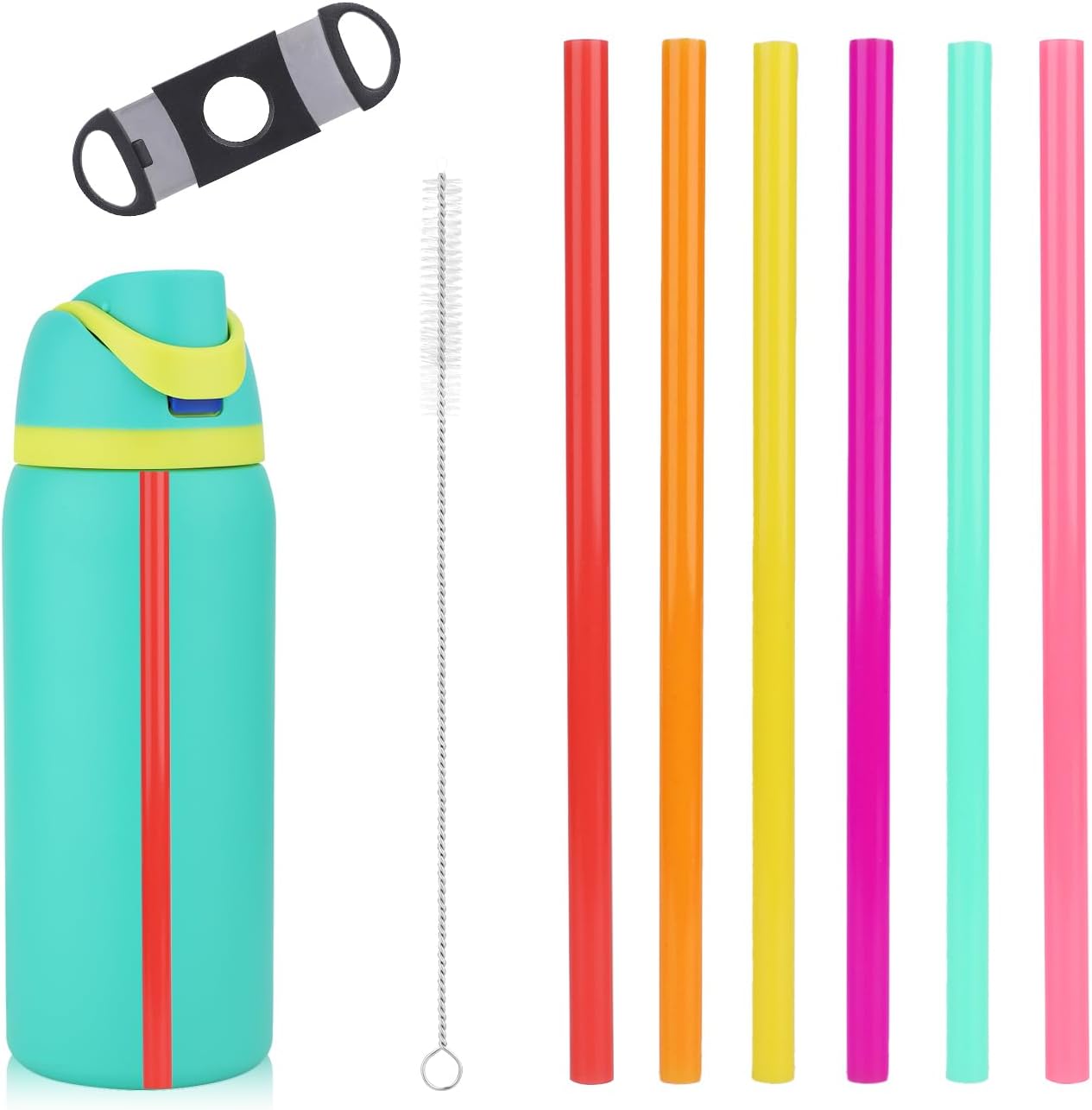 6pcs Replacement Straws for Owala FreeSip Water Bottles 14/16/19/24/32/40oz, Reusable Plastic Straws with Scale Cleaning Brush & Cutting Tool Tumbler Accessories