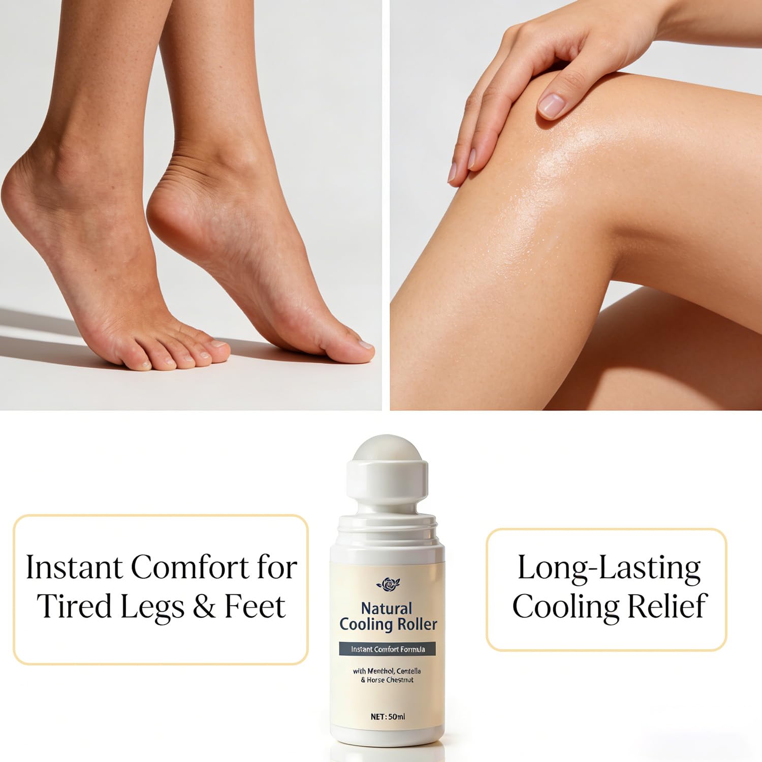 Nurovita Natural Cooling Roller, with Menthol, Centella & Horse Chestnut, Calms Skin, Fast-Absorbing, 1.76 fl.oz