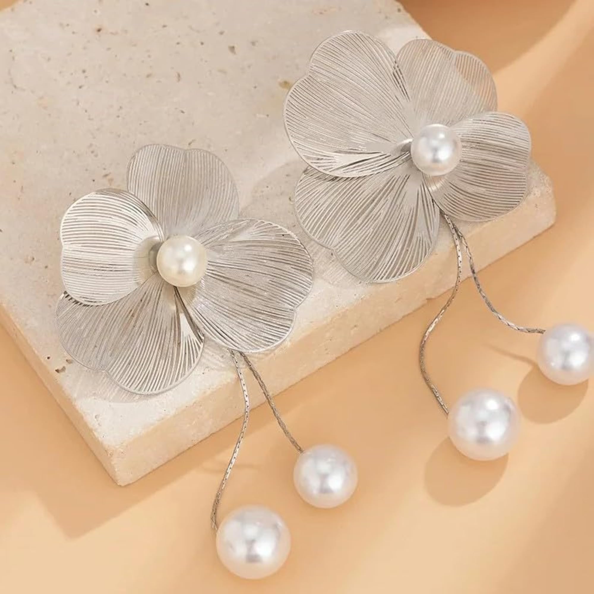 Women's Stylish Silver Flower Drop Earrings Set, Birthday Gift