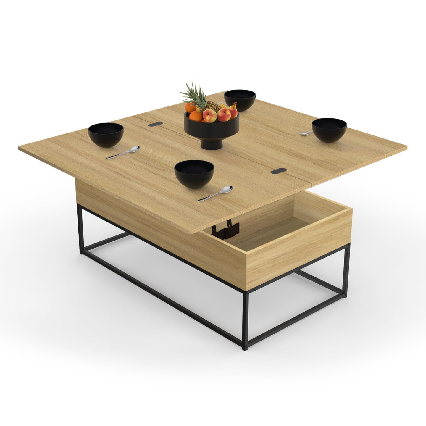 IDMarket - Table Basse rectangulaire relevable Convertible en Table à Manger Detroit Design Industriel