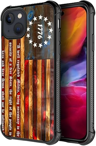 Vista 335 de Funda compatible con iPhone 13 Pro, diseño de patrón para iPhone 13 Pro, fundas para mujeres y niñas, Betsy Ross 13 estrellas de madera con bandera