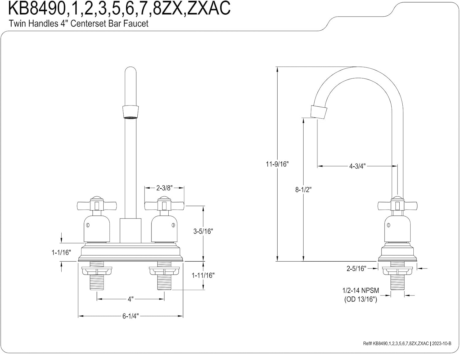 Kingston Brass KB849ZXAC Millennium Two-Handle 2-Hole Deck Mount Bar Faucet in Antique Copper