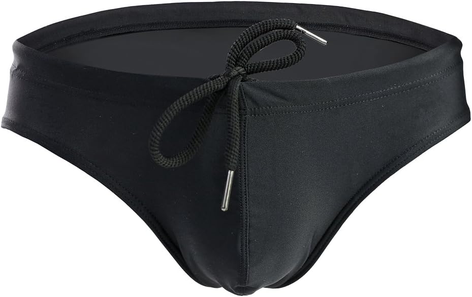 Mens Solid Swim Briefs Drawstring Bikini Sport Swimsuit
