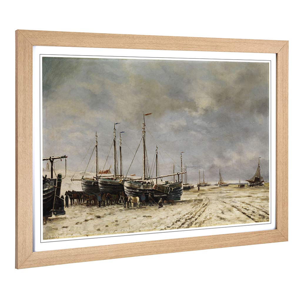 Big Box Art Framed Print of Hendrik Willem Mesdag Boats and Tide Design | Wall Art Picture | Home Decor for Kitchen, Living Room, Bedroom, Hallway, Oak, A2 / 24.5x18 Inch / 62x45cm