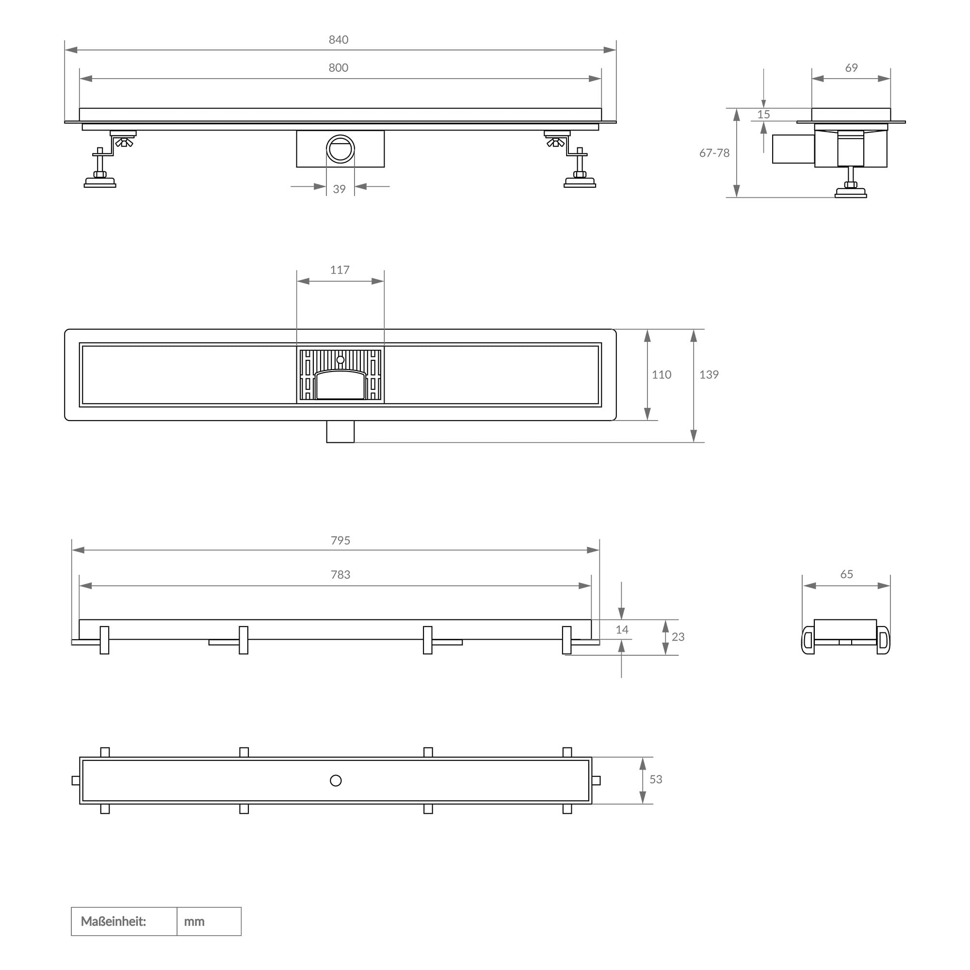 LuxeBath odplyw liniowy 80 cm 2w1, do montazu w plytkach, bardzo plaski, stal nierdzewna, czarny, dwustronny odplyw podlogowy, kompletny zestaw do montazu w podlodze, odplyw liniowy, syfon z blokada