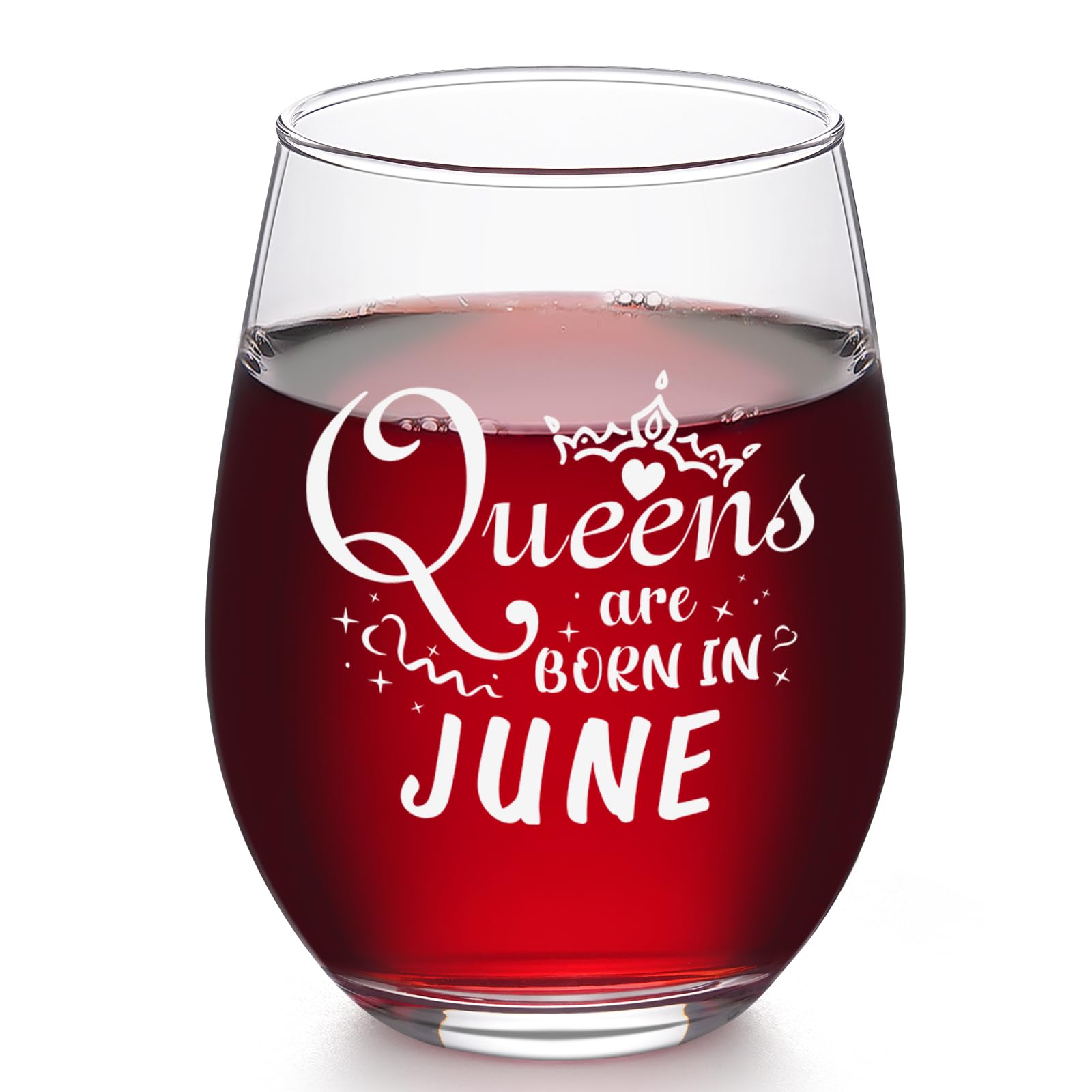 DAZLUTE Birthday Gifts for Women, Queens Are Born in June Wine Glass, Funny June Birthday Gifts for Daughter Mom Her Wife Sister Friend Girlfriend Girls, Gemini Cancer Presents for Women, 17 oz/500 ml