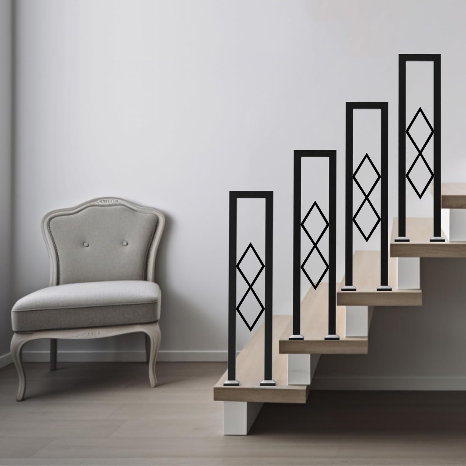 Ringhiera per Scale Interne,Corrimano Scale A Forma di U,con Motivo Prismatico Corrimano in Ferro per Balcone, Sicurezza Antiscivolo per Veranda,Corridoio,Esterni (90cm)