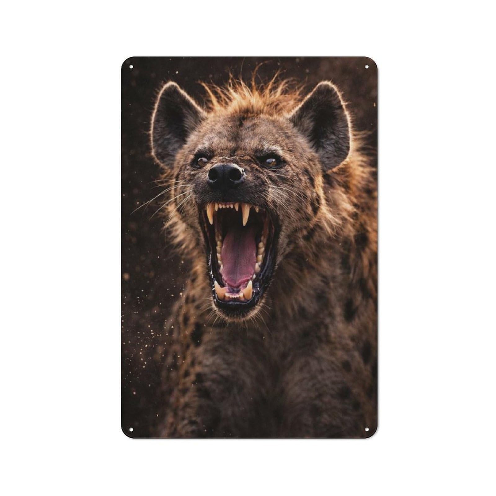 Aggressive Hyena Roaring Retro Tin Wall Plaque 30x20cm for Hobby Room Or Studio, for Garage, Workshop And Man Cave Decoration