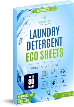 Eco-Friendly 80 Loads Ultra Concentrated Laundry Detergent Sheets | Travel Friendly Stain-Fighting Enzymes & Plant Powered, Washer Sheets Space Saving for Hot/Cold Cycles, Tackles Tough Stains