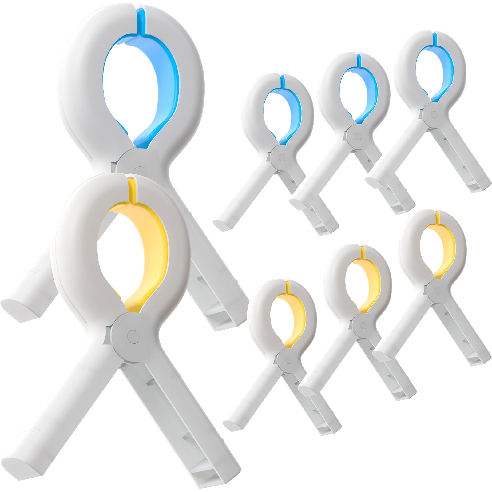 Zeno Towel Clips for Sun Loungers - Beach Towel Clips for Chairs – 8 Pack Extra Large 9.5 cm - Heavy Duty Clips for Beach Chairs, Pool & Camping – Strong Grip Non-Slip Towel Clips (4 Yellow + 4 Blue)