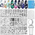 Biutee Nail Stamping Plates Set 15PCS Nail Art Stamper Scraper Nail Stamp Plates Kit with Storage Bag Gift Box Nail Stamp Template Kit Lace Flower Butterfly Star Holiday Valentine Design
