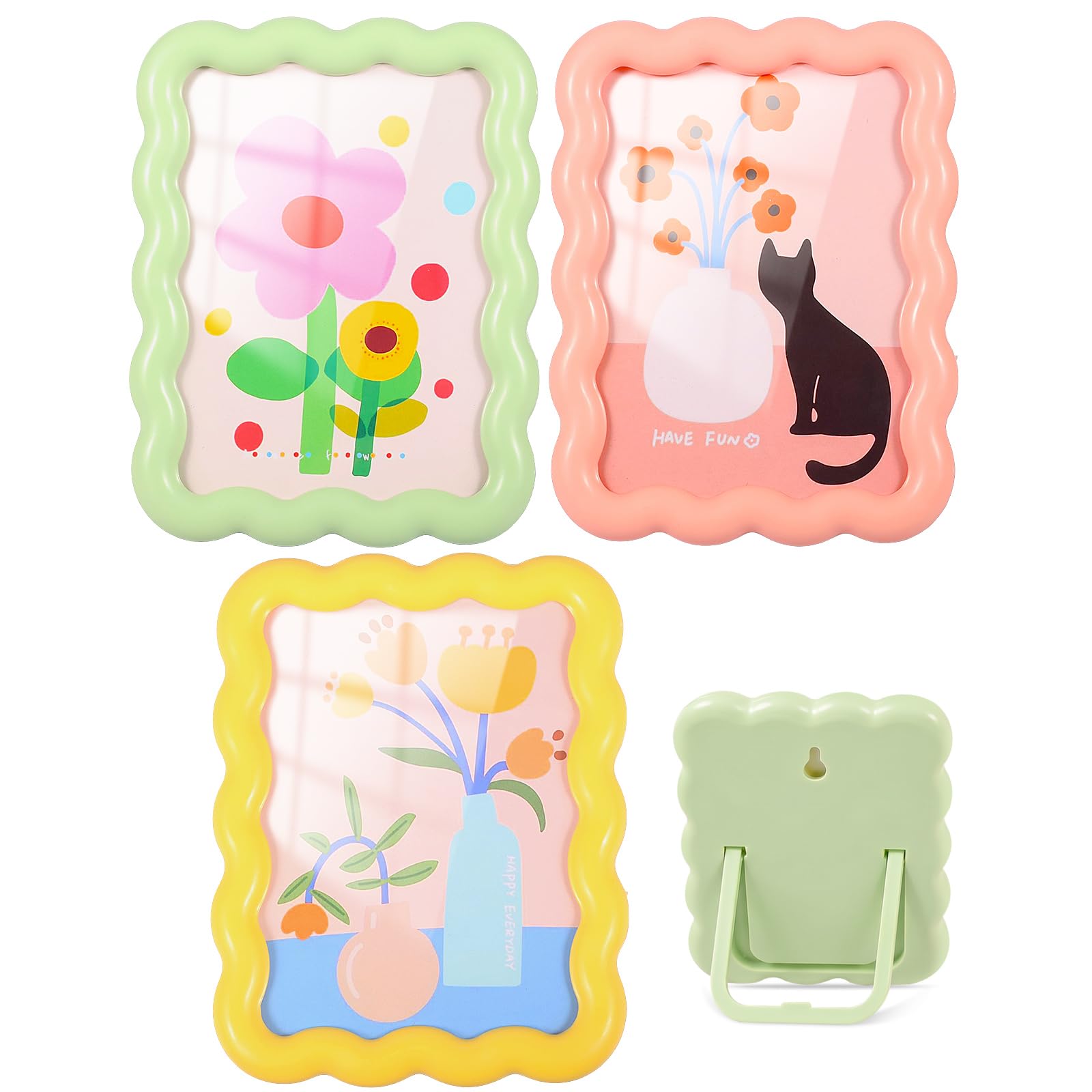 3 Pack Scalloped Photo Frames, Colourful Pastel Picture Frames for Desk