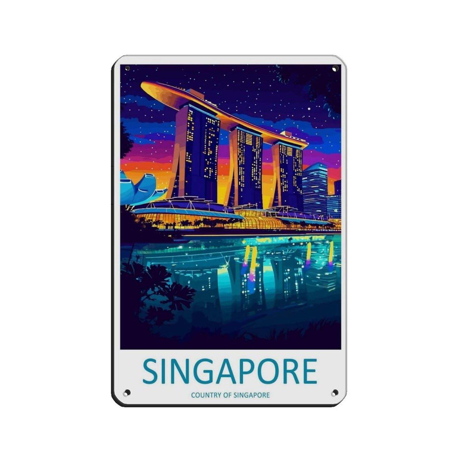 Singapore Travel Poster Cityscape Marina Tin Sign Vintage Metal Pub Club Cafe Bar Home Wall Art Decoration Poster Retro 8x12inch(20x30cm)