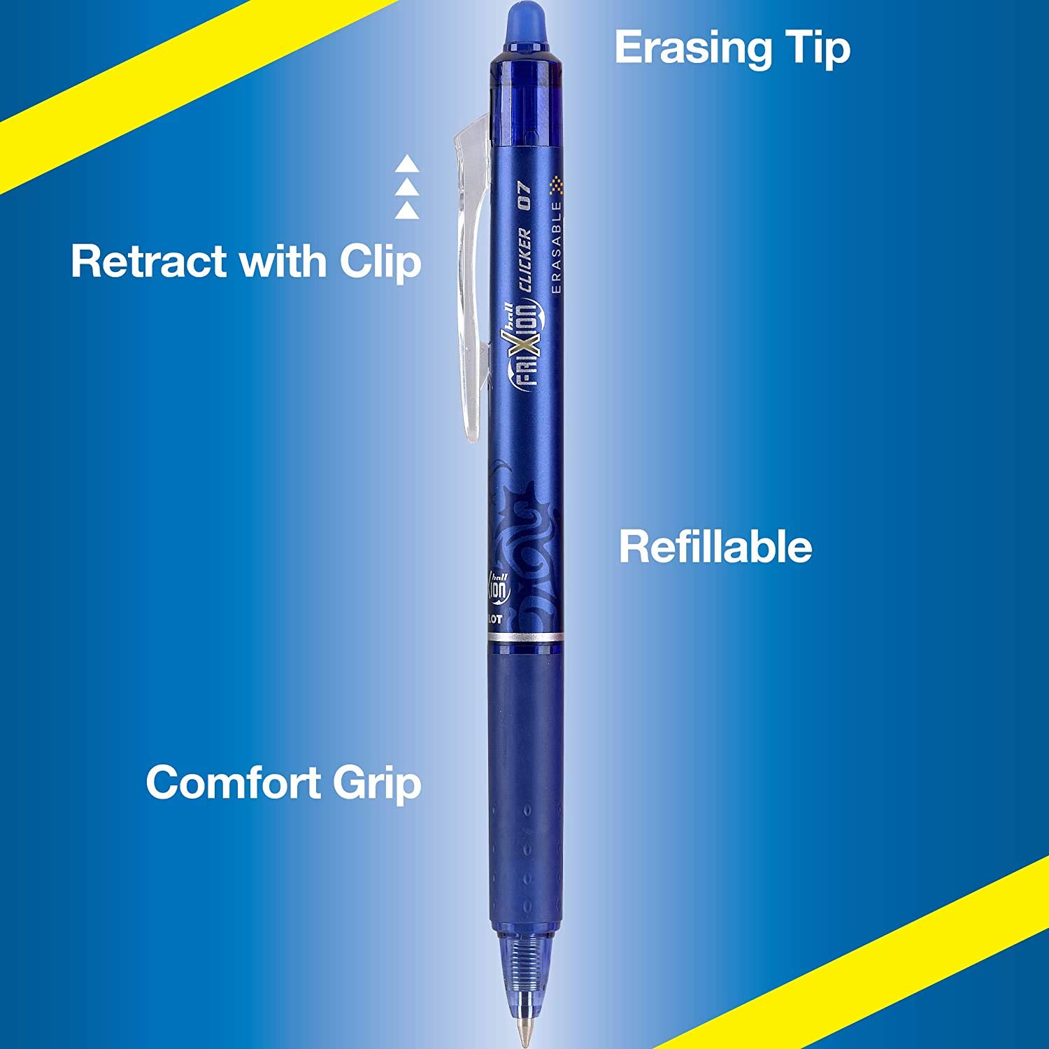 Pilot, FriXion Clicker - Bolígrafos de gel borrables, punta fina de 0,7 mm, 14 unidades, color azul