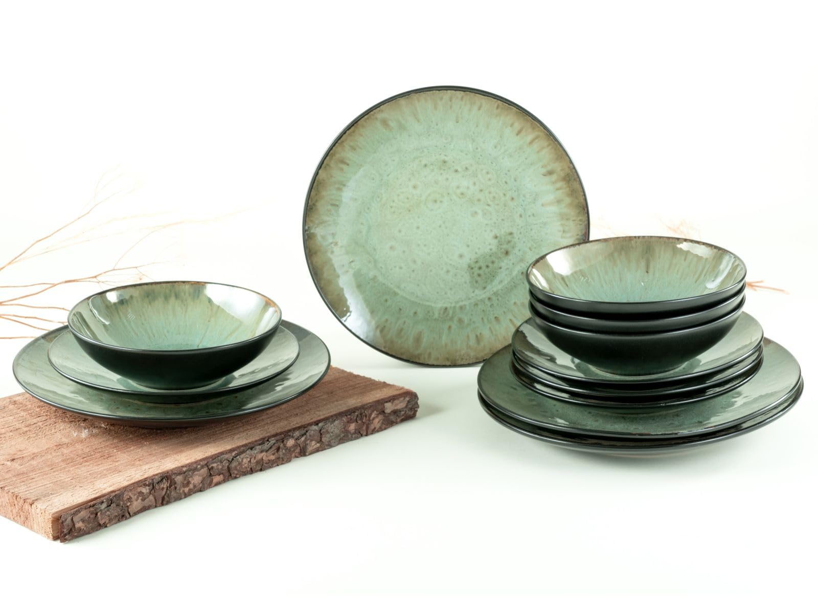 CreaTable, 23960, Serie Jawa, 12-teiliges Geschirrset, Teller Set aus Steinzeug, spülmaschinen- und mikrowellengeeignet, Qualitätsproduktion