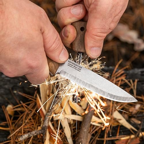 Miniatura 7 de BPS Knives Bushmate 2.0 Diseñado por DBK - Cuchillo Bushcraft - Cuchillo de acero al carbono de hoja fija con funda de cuero y Firestarter -