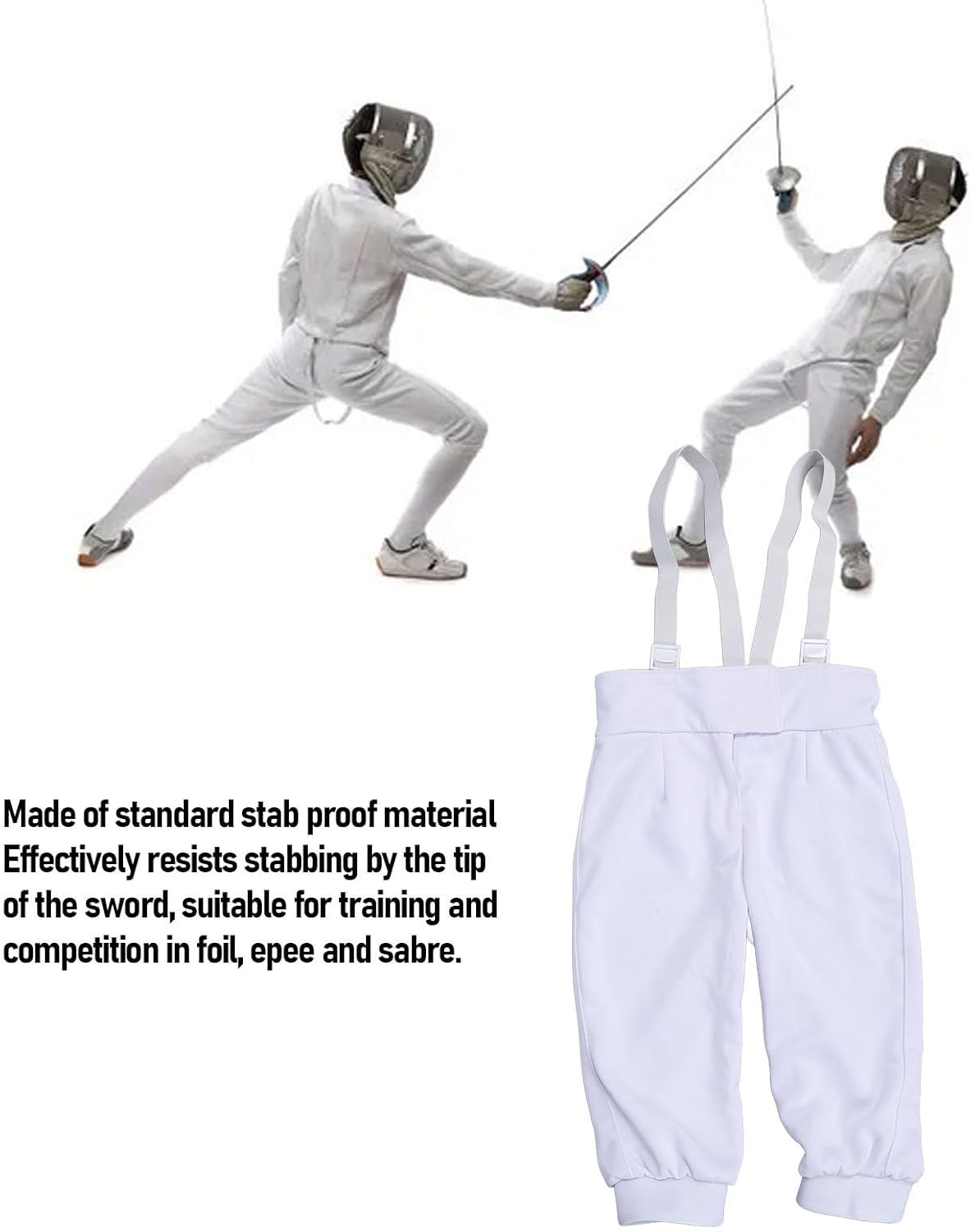 Alomejor Foil Epee Sabre Kids Fencing Pants Anti Puncture Wear Proof Fabric Cropped Style Training Pants for 42 Size 150 to 155cm 40kg (42)