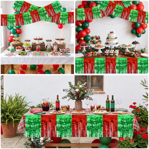 Image of BEISHIDA 3 Pack Red Green Foil Fringe Garland 30ft Wall Tinsel Banner