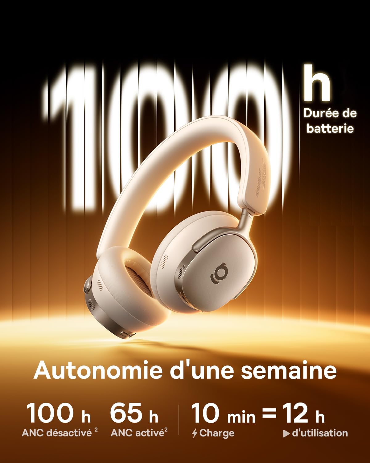Baseus Inspire XH1 Casque Bluetooth sans Fil à réduction de Bruit, Sound by Bose, Confort Nuageux, Dolby Audio & Hi-Res pour Un Son Incroyablement Dynamique, Autonomie de 100 H, Blanc Lunaire