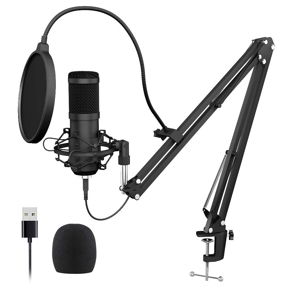 TECHTEST Sound Card Boom Arm Stand Shock Mount Pop Filter USB Recording