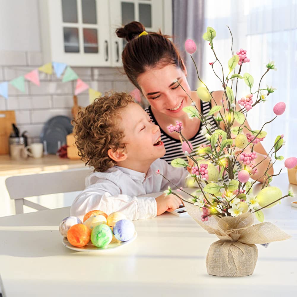 Paasboom met Verlichting, Ozgkee 45 Cm Led-verlichting Paasei-decoratieboom Paasdecoraties Eierenboom Paasdecoraties Eierenboom voor Thuis Tafeldecoratie (4