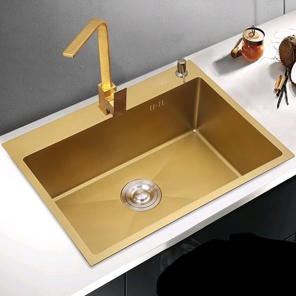 Stainless Steel Single Bowl Bar Prep Sink with Drain - Modern 304 Kitchen Sink for Home & Commercial Use(45x40x21cm) (Gold 53x43x21cm)