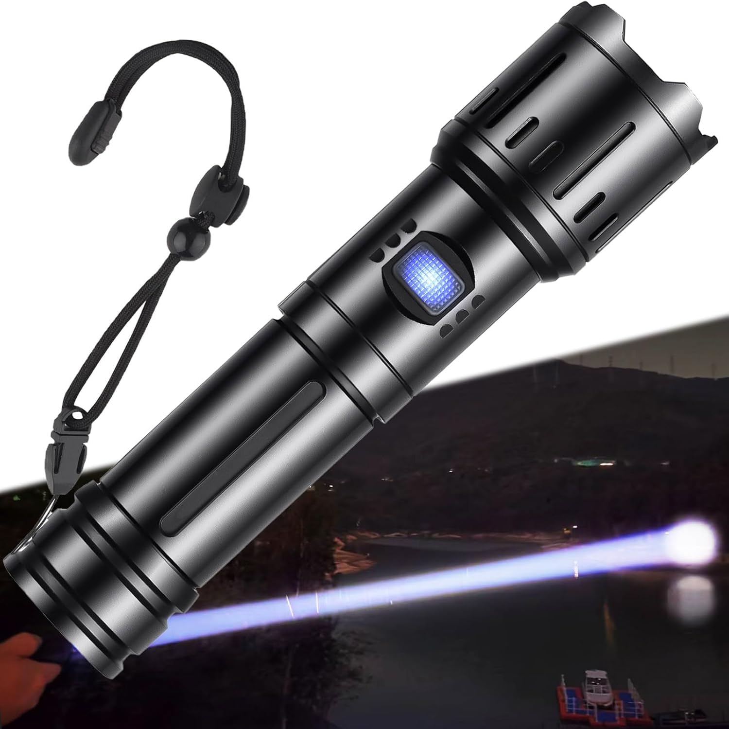 JAY-PARK Torches LED Super Bright, Rechargeable Torch 500000 lumens, High Power zoomable Tactical Flashlight Long Throw, Powerful Torches for Camping, Dog Walking [Energy Class A+++]
