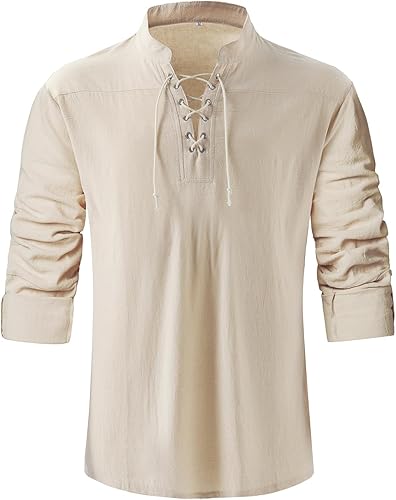 Miniatura 3 de Camisa para hombre con temática pirata medieval renacentista steampunk retro de manga larga con encaje, camiseta viking gótica para disfraz de