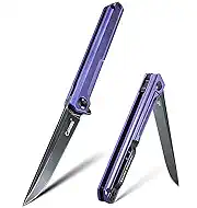 Titanium Handle Pocket Knife, Folding EDC Flipper Knife Gentleman's Carry Knife Gift Box Purple Titanium Handle with Water Proof Case Stedemon Vouking Collaboration