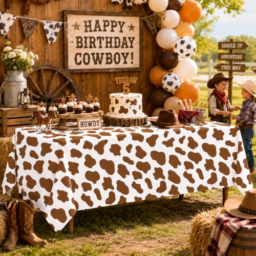 Image of 6 Pack Brown Cow Print Plastic Tablecloths, 54 x 108 Inch Table Covers
