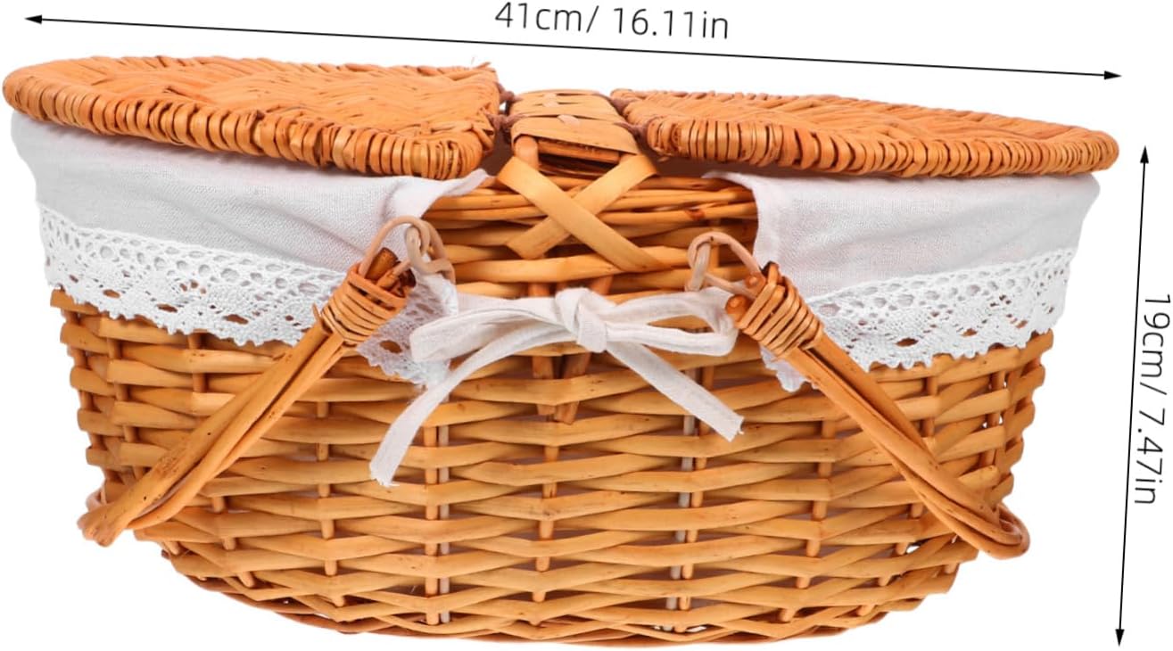 Yardwe Handwoven Willow Picnic Basket with Lid and Handles Durable Wicker Design for Outdoor Picnics Camping Anniversaries and Birthdays with Washable Lining