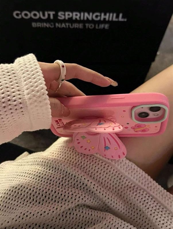 Image of COVERLY for iPhone 15 Pro Max 3D Butterfly Lovely Cartoon Case,Premium Silicone Case Wings with Folding Stand Holder Cool Full Protective Cute Kawaii Aesthetic Cover for Apple iPhone 15 Pro Max