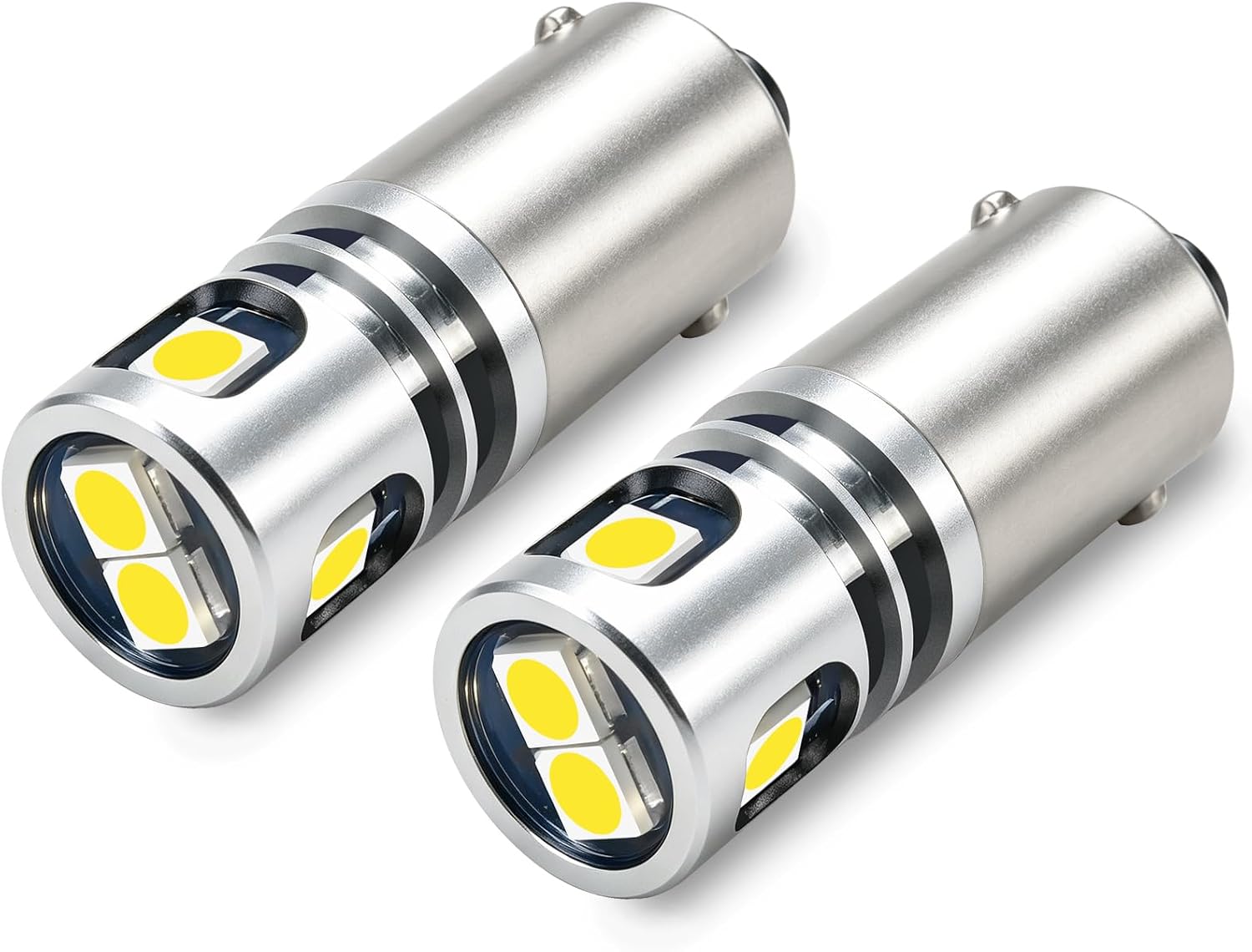 PHINLION BA9S LED Bulb, 6000K Xenon White, 12V-24V Non-Polarity, 2 Pack
