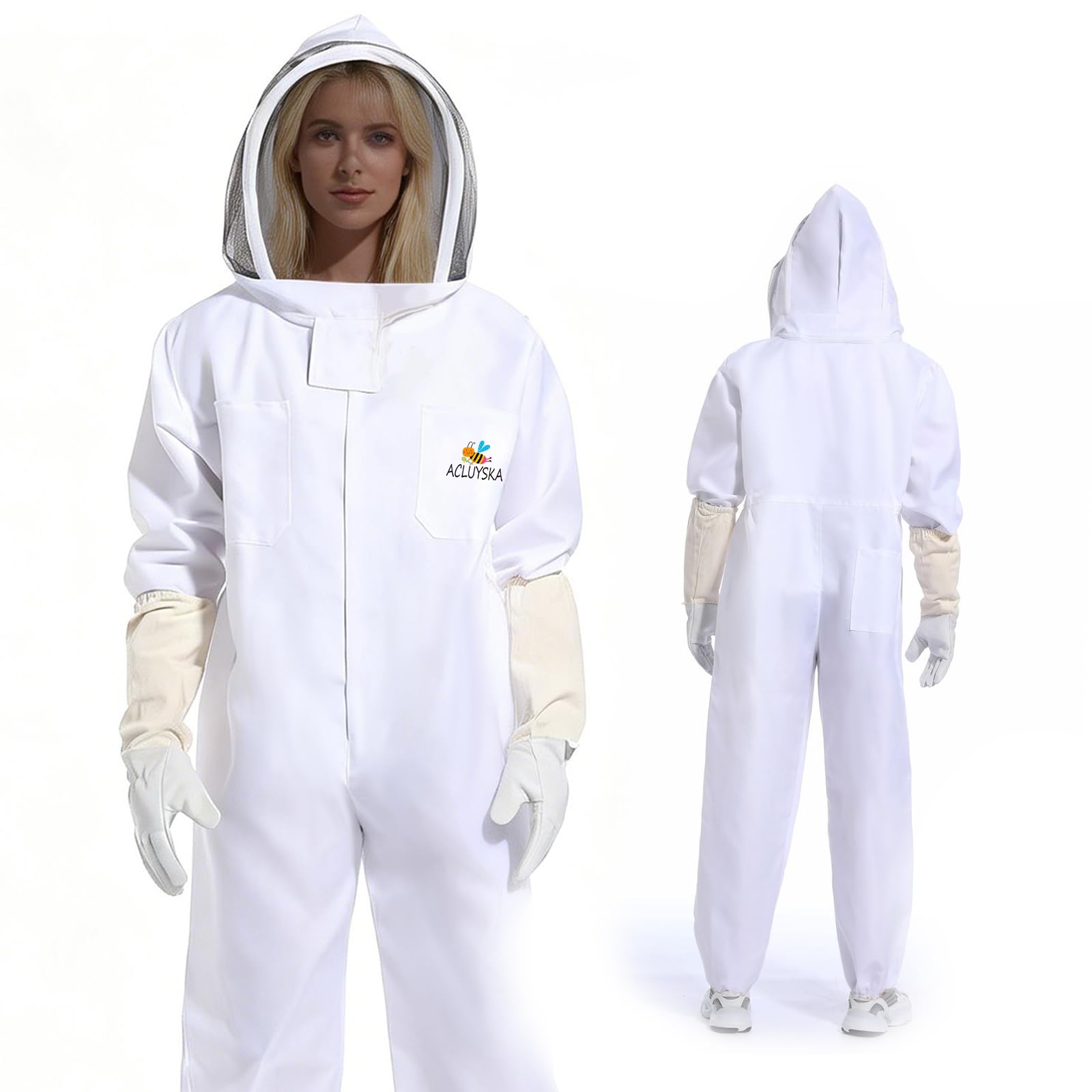 Combinaison Apiculteur Homme Femme Anti Guêpes, Tenue Apicole Polycoton Anti-Piqûres avec Gants Apiculture et Capuche Ventilée Combinaison Apiculture Complète Anti Guêpes(S)