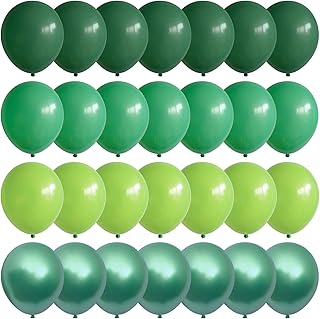 12 Inch Green Balloons Different Shades Dark Green Emerald Green Lime Green Chrome Metallic Green Latex Balloons for Jungle Safari Party Decorations 70 Count