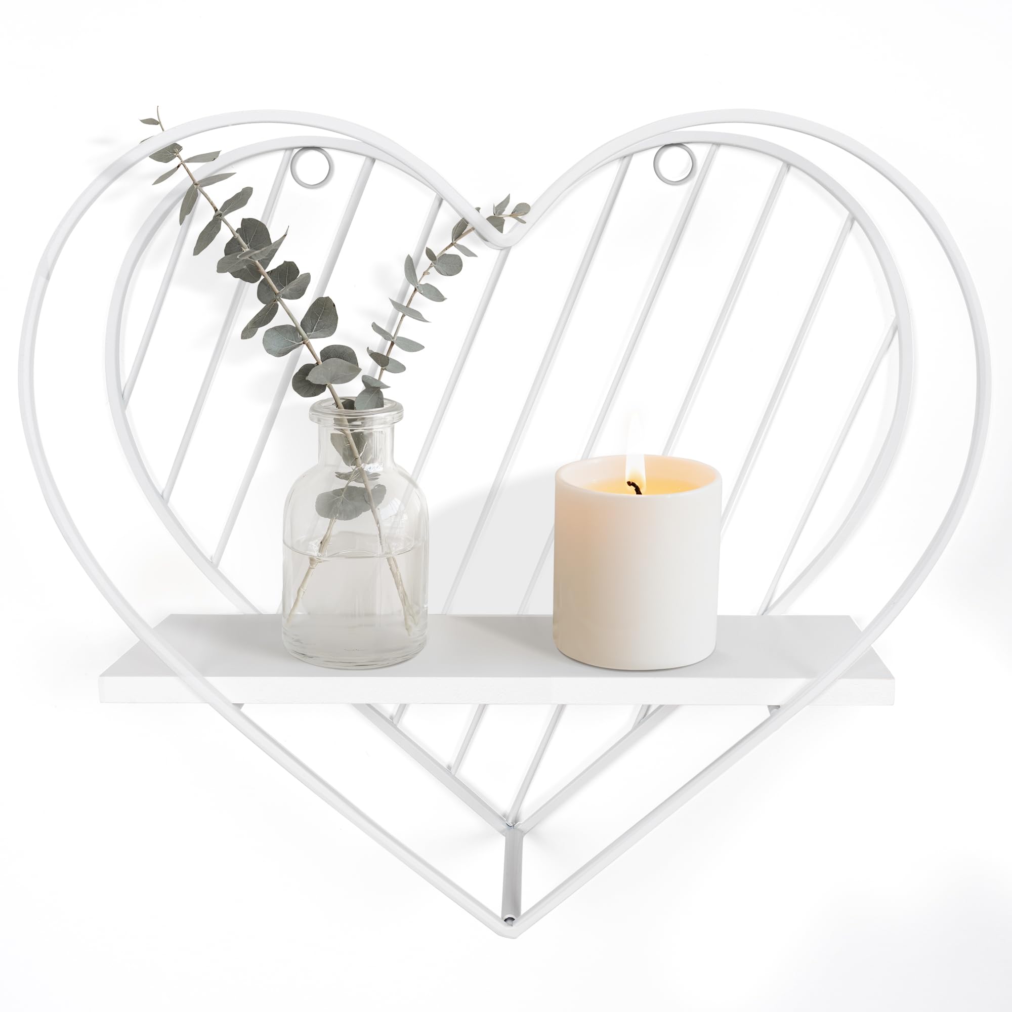SUMGAR Heart Floating Shelves for Wall with Solid Pine Wood and Metal Wire, Wooden Wall Shelf, Small Wall Mounted Shelf, Shelves for Bathroom, Bedroom, Living Room, Kids' Room and More, White โ image 1