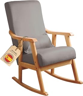 Mecedora Balancín Modelo París con Cojín de Regalo | Butaca de Salon, Sillon, balancin, Mecedora Especial Lactancia, Antimanchas, Madera Haya Maciza (Gris/Natural)