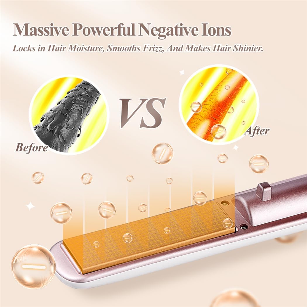 Image showing the effect of negative ions on hair, comparing frizzy hair before to shinier hair after