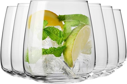 KROSNO Water Glasses Set of 6, 15.9 oz, Modern Collection | Drinking Glasses, Lead-Free Crystal Glassware, Juice Glasses, Water Glass Set, Dishwasher Safe, Made in Europe